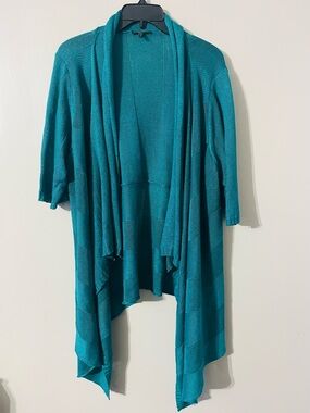 Eileen Fisher Open-Front Teal Blue Cardigan Linen & Silk Blend Size 2X